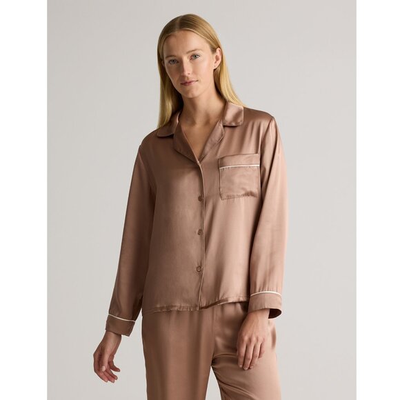 Quince Other - Quince Washable Silk Satin Pajama Long Sleeve Top Toasted Almond M